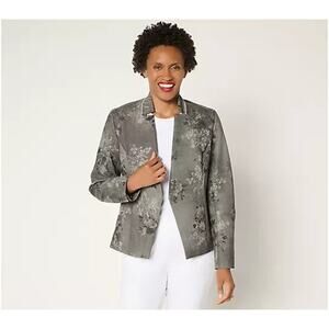 Attitudes by Renee Printed Faux Leather Blazer Black 2X A707020